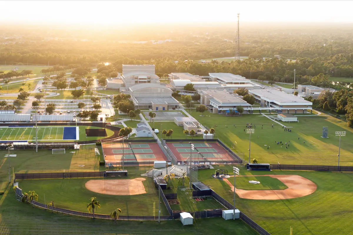 Aerial view of PU college sports and extracurricular facilities