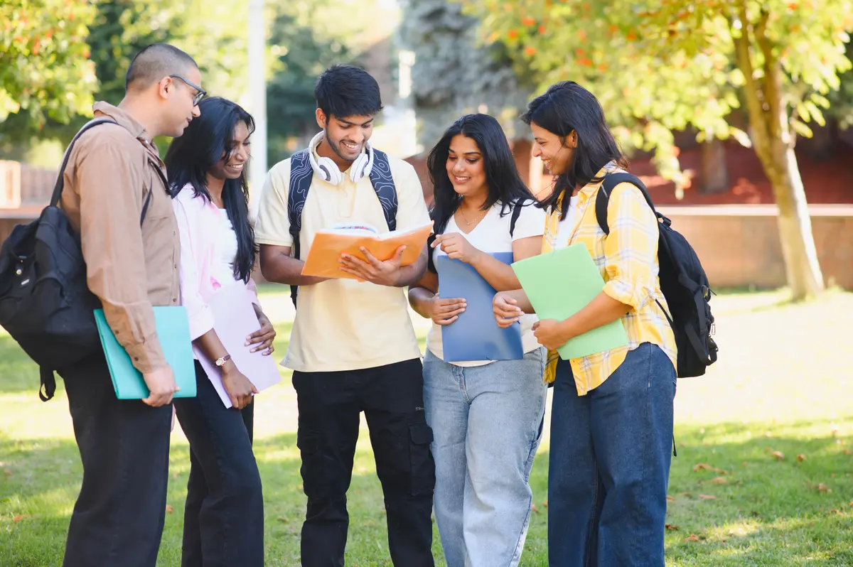 Group of PU college students studying together for board exams and NEET preparation